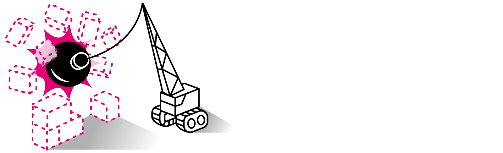 Illustration of a wrecking ball knocking down the invisible wall.